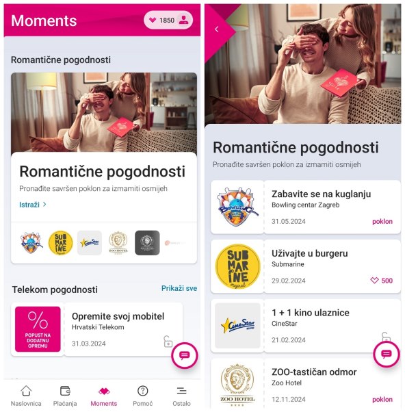 Magenta Moments Romantične pogodnosti Valentinovo