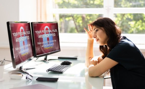 Ransomware Cyber Attack. Encrypted Files Text Screen,Image: 537622628, License: Royalty-free, Restrictions: , Model Release: yes, Credit line: Andriy Popov / Panthermedia / Profimedia