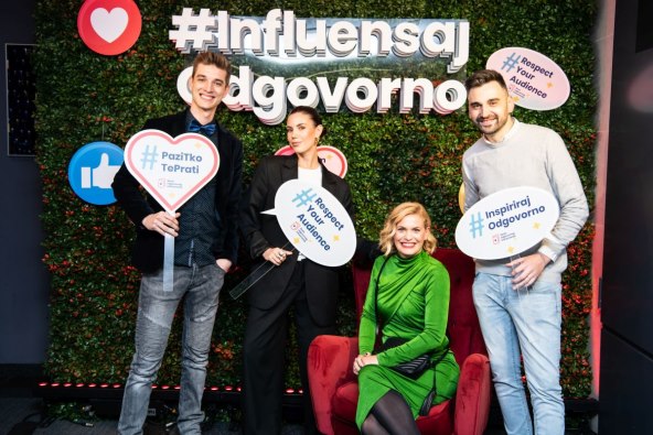 Prvi polaznici Škole odgovornog influensanja - Leon Žilavi (Magic Leon), Dora Martinović, Nevena Rendeli Vejzović, Nenad Hadžihajdić (PvtMole).jpg
