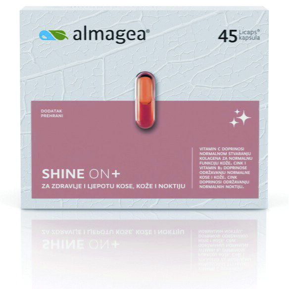 ALMAGEA Shine ON+ kapsule za sjajnu i čvrstu kosu te uravnotežen ten i elastičnu kožu, 24,90 € / 187,61 kn, u ljekarnama
