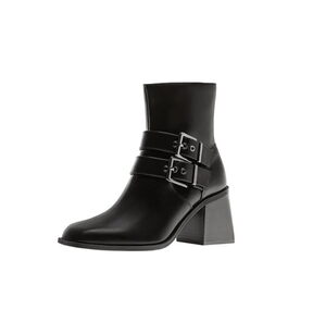 Crne čizmice s visokom potpeticom i kopčama, Stradivarius, 35,99 EUR