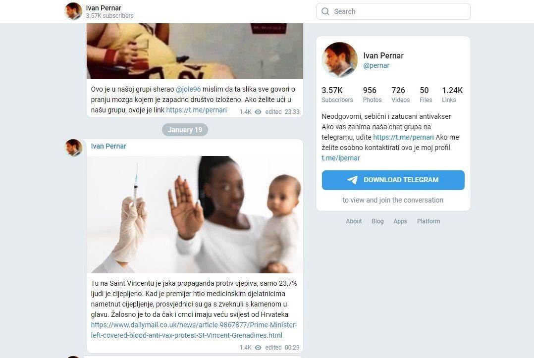 Ekstremisti, ali i antivakseri poput Pernara obožavaju aplikaciju Telegram