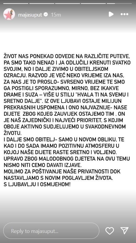 Maja Šuput objavila da se razvela