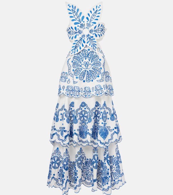 Embroidered tiered linen maxi dress/ Farm Rio/ 393 EUR