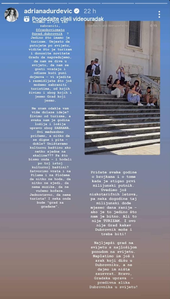 Adriana Ćaleta-Car o zabrani o sjedenja na stepenicama u gradskoj jezgri Dubrovnika