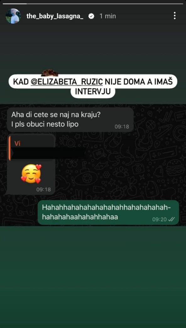 Baby Lasagna objavio poruke koje je razmijenio s djevojkom Elizabetom Ružić