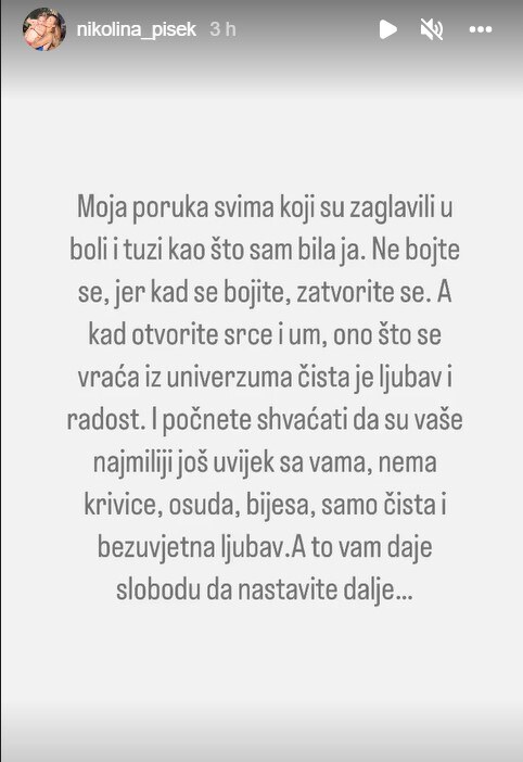 Nikolina Ristović objavila poruku na Instagramu