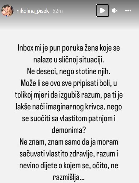 Nikolina Ristović objavila da joj se javljaju mnoge žene koje su u sličnoj situaciji