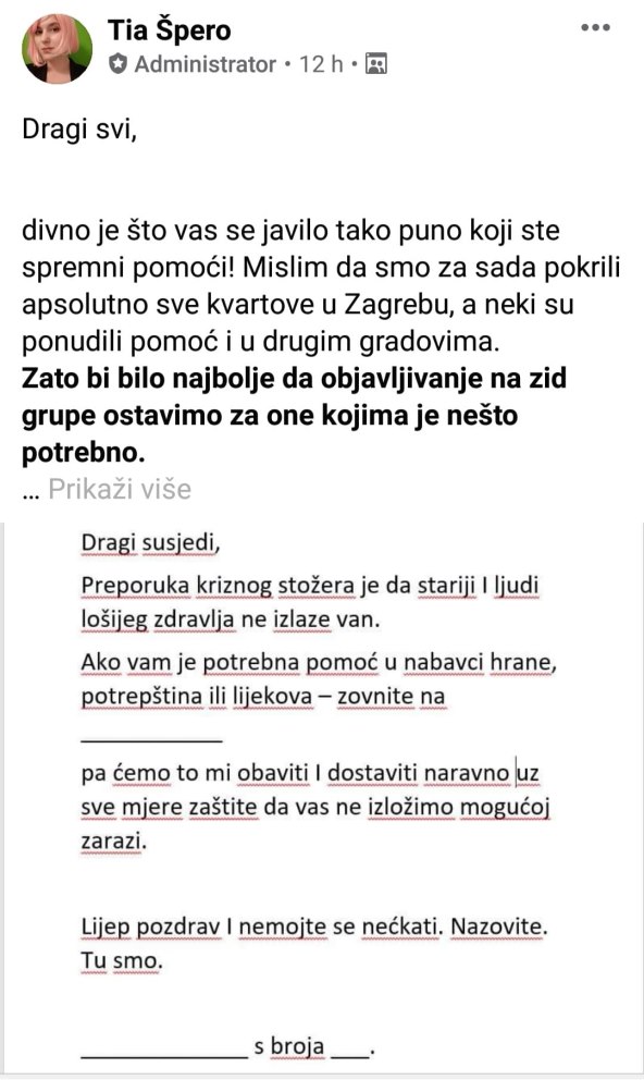 ZAJEDNO KAD JE NAJTEŽE Organizirana pomoć za one koji ne mogu napustiti dom