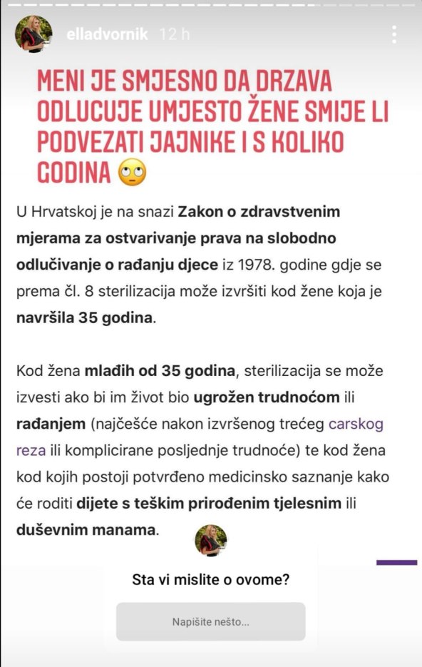 Ella Dvornik potaknula raspravu o sterilizaciji žena