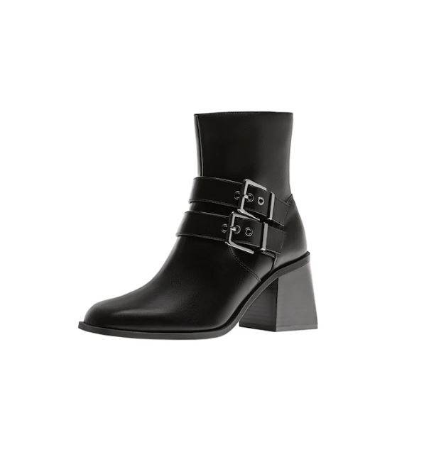 Crne čizmice s visokom potpeticom i kopčama, Stradivarius, 35,99 EUR