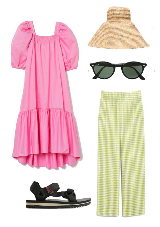 Haljina H&M, šešir JACQUEMUS, naočale RAY BAN, hlače MONKI, sandale TEVA