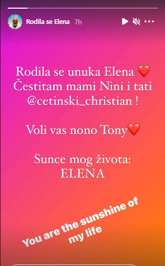 Tony Cetinski postao djed, pa se pohvalio na Instagramu