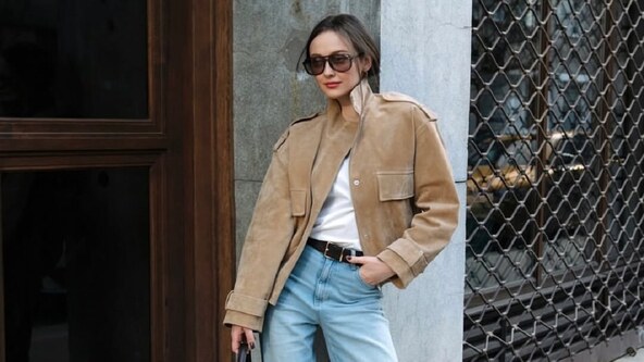 Spring 2026 till infinity kind of look.#ReservedForMe suede jacket blue jeans ballet flats sprin.jpg
