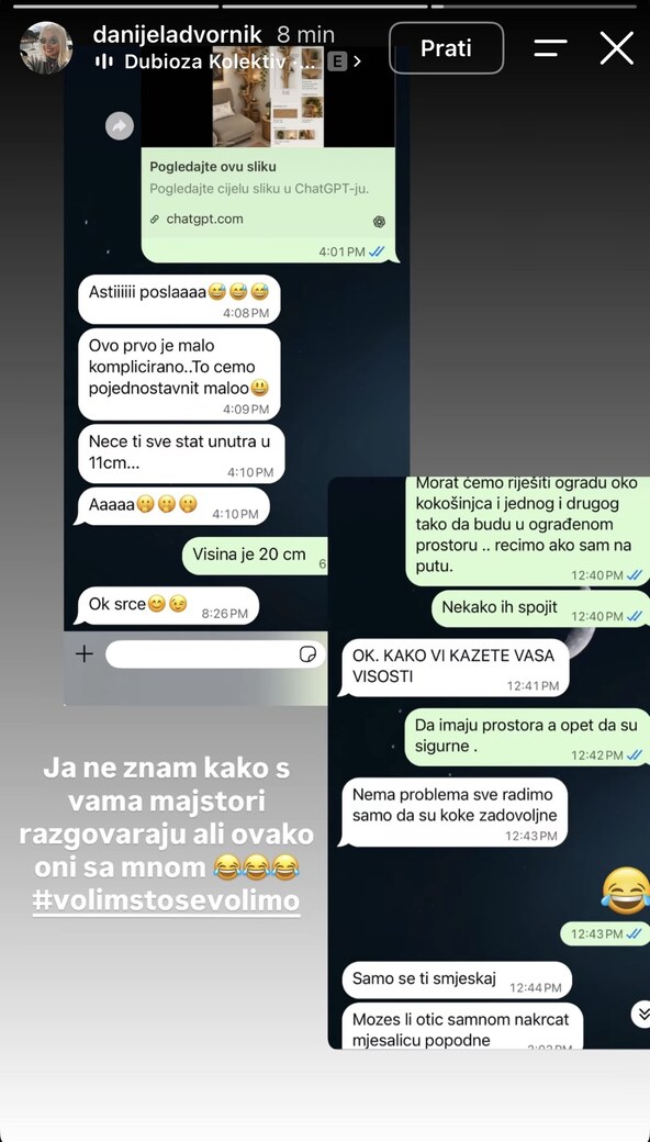 Danijela Dvornik pokazala poruke s kućnim majstorom