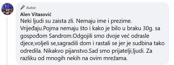 Alen Vitasović o bivšoj supruzi