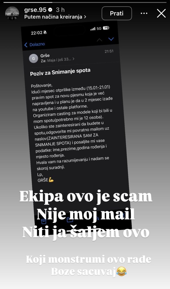 Grše upozorio pratitelje na prevaru