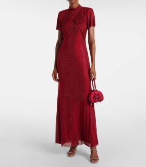 Red Rhinestone Mesh Maxi Dress/ Self Portrait/ 745 EUR