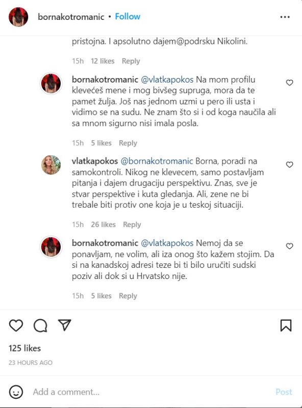 Borna Kotromanić je Vlatki Pokos zaprijetila tužbom