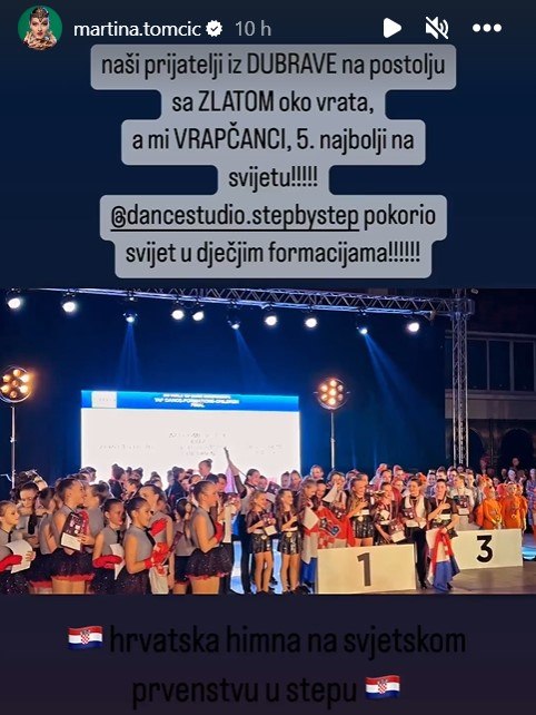 Kćer Martine Tomčić sa plesnom skupinom osvojila peto mjesto na Svjetskom prvenstvu u stepu