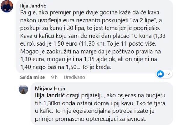 Ilija Jandrić komentirao status Mirjane Hrge