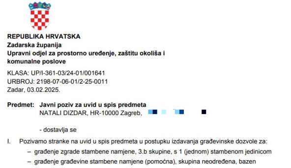 Natali Dizdar gradi vilu u općini Sukošan
