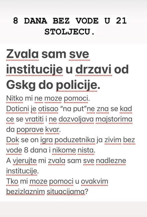 Nina Badrić nema vode 8 dana.