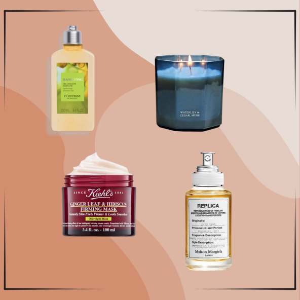 Miriši: Gel za tuširanje, L'Occitane; Parfem Maison Margiela Replica, Douglas; Maska Ginger Leaf & Hibiscus, Kiehl’s; Svijeća Water lily & cedar musk, Zara Home