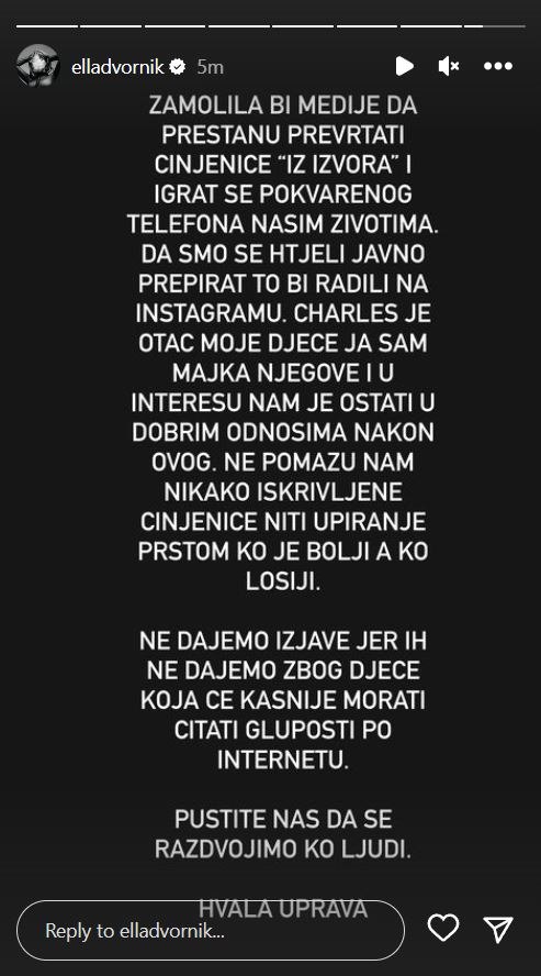 Ella Dvornik o odnosu s Charlesom Pearceom nakon razvoda