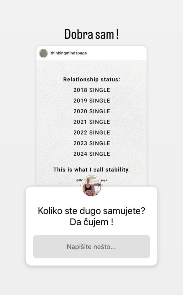 Danijela Dvornik upitala pratitelje koliko su godina single.