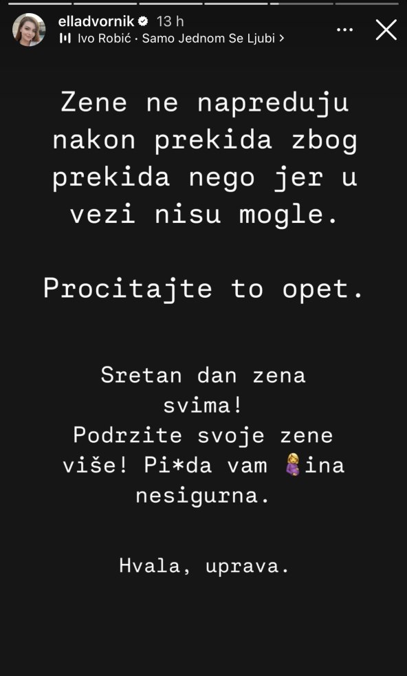 Ella Dvornik oglasila se povodom Dana žena