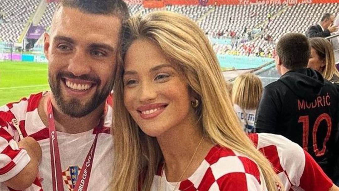 Mateo Kovačić i Izabel Kovačić nakon pobjede Hrvatske nad Marokom