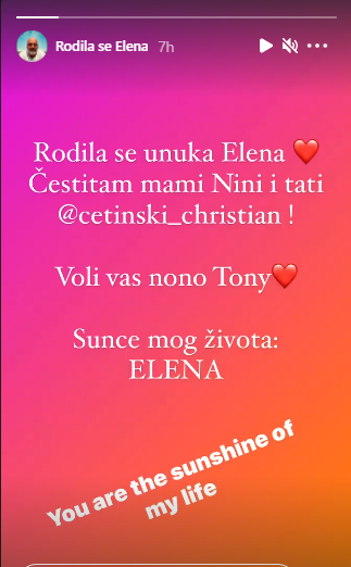 Tony Cetinski postao djed, pa se pohvalio na Instagramu