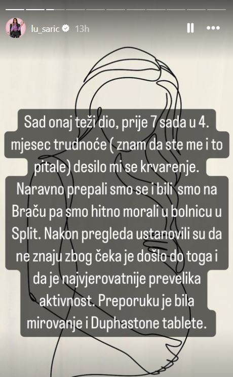 Lucija Šarić progovorila o problemima u trudnoći