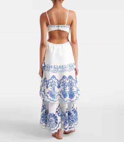 Embroidered tiered linen maxi dress/ Farm Rio/ 393 EUR
