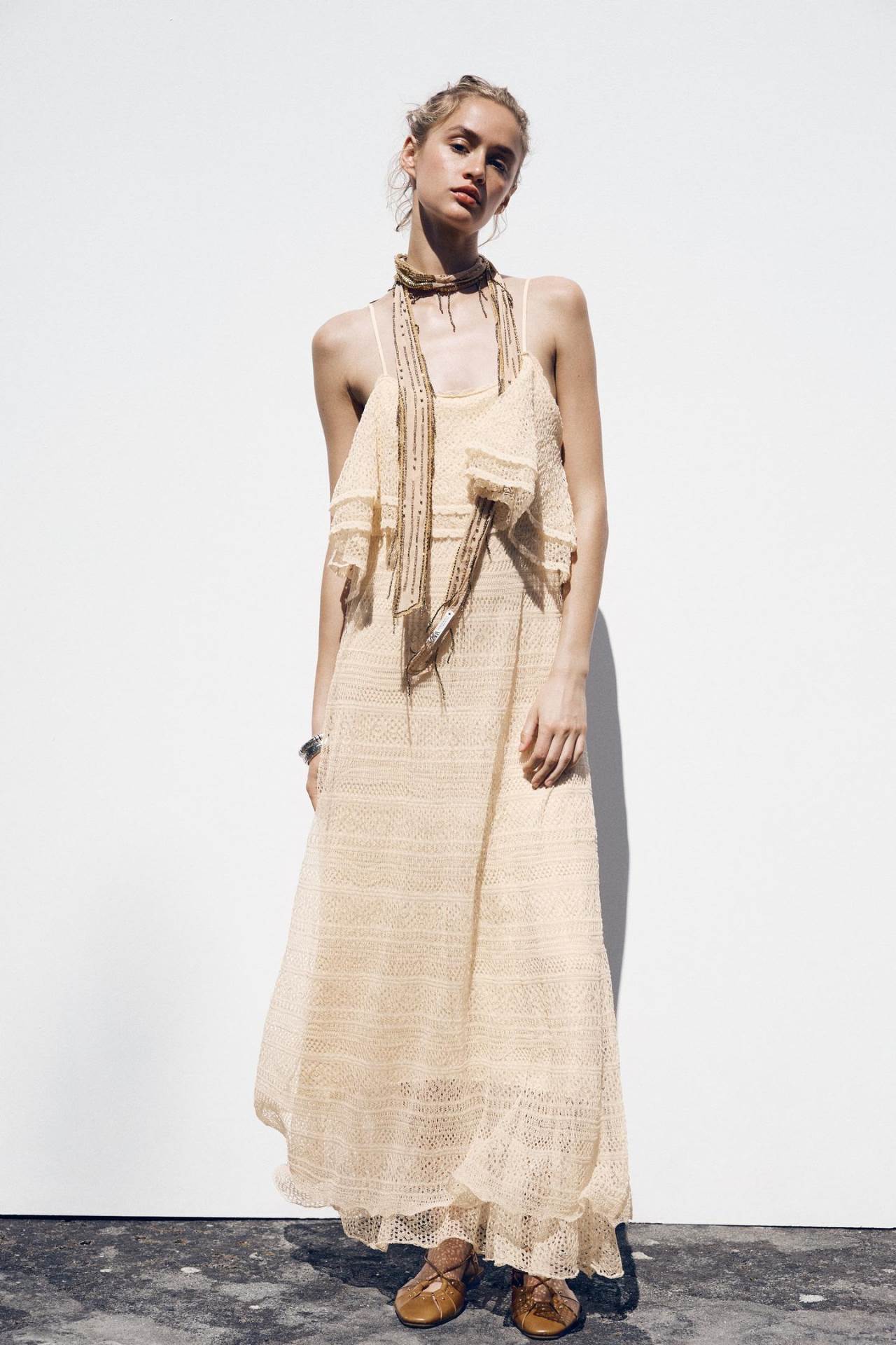 POINTELLE KNIT RUFFLED DRESS