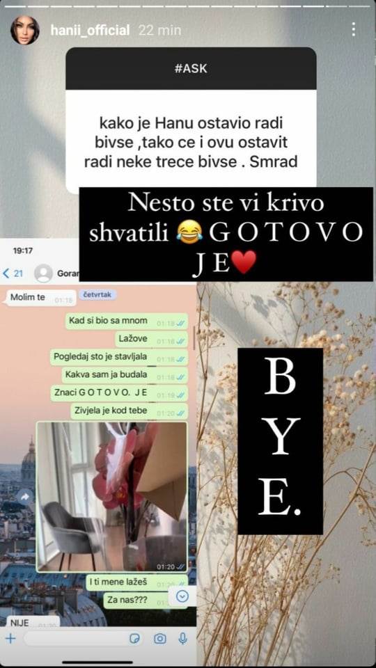 POKAZALA GORANOVE PORUKE Hana rekla svoju istinu o vezi s Jurenecom