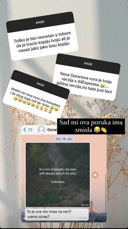 POKAZALA GORANOVE PORUKE Hana rekla svoju istinu o vezi s Jurenecom