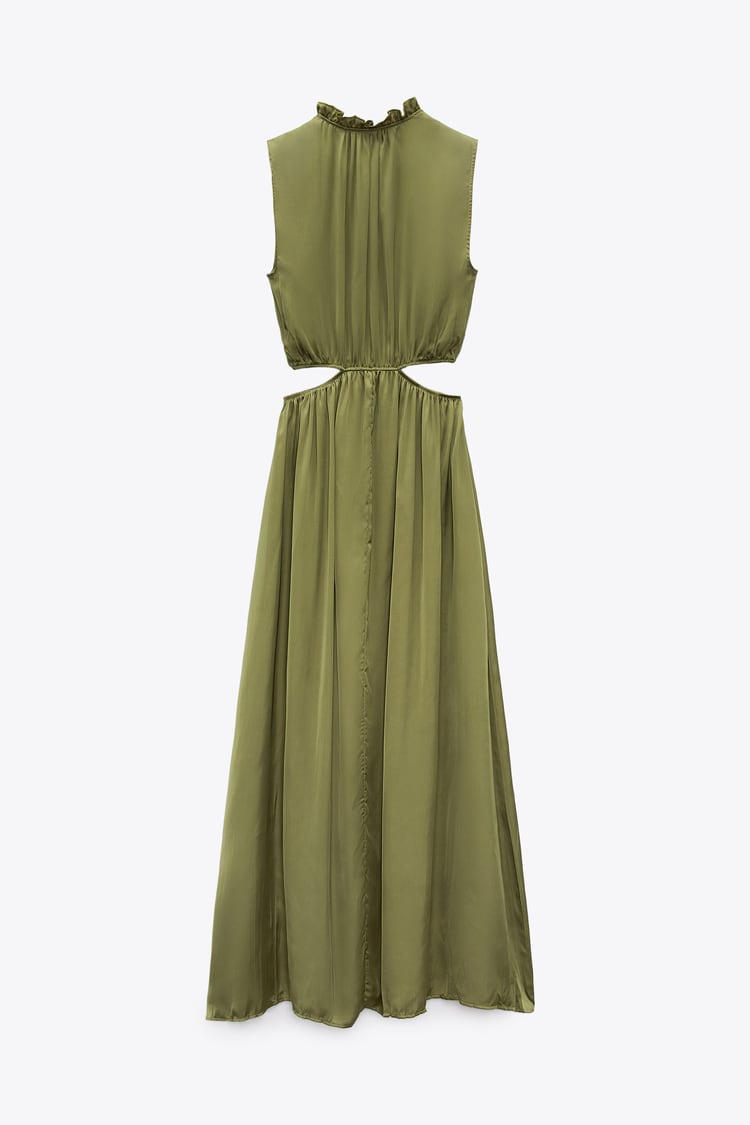 Maslinasto zelena satinirana haljina nabrane teksture