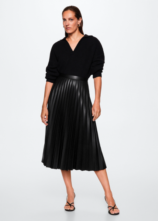 Midi plisirana suknja od umjetne kože