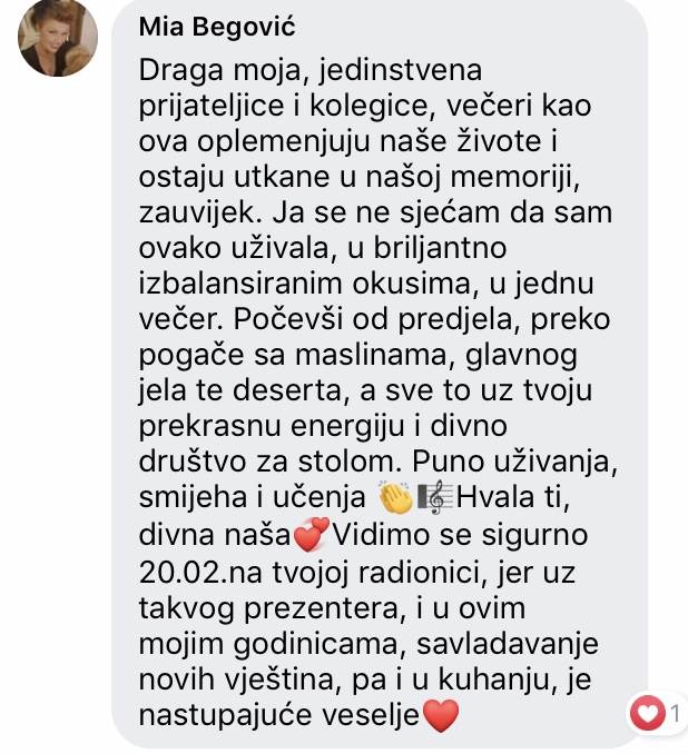 Komentar Mie Begović na večeru