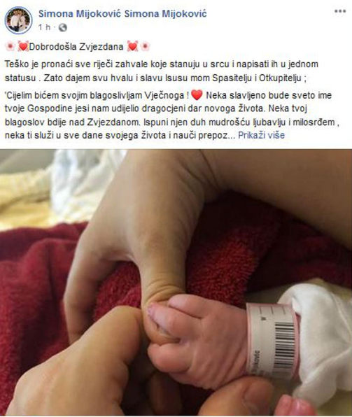 Simona Mijoković bivša Gotovac rodila četvrto dijete