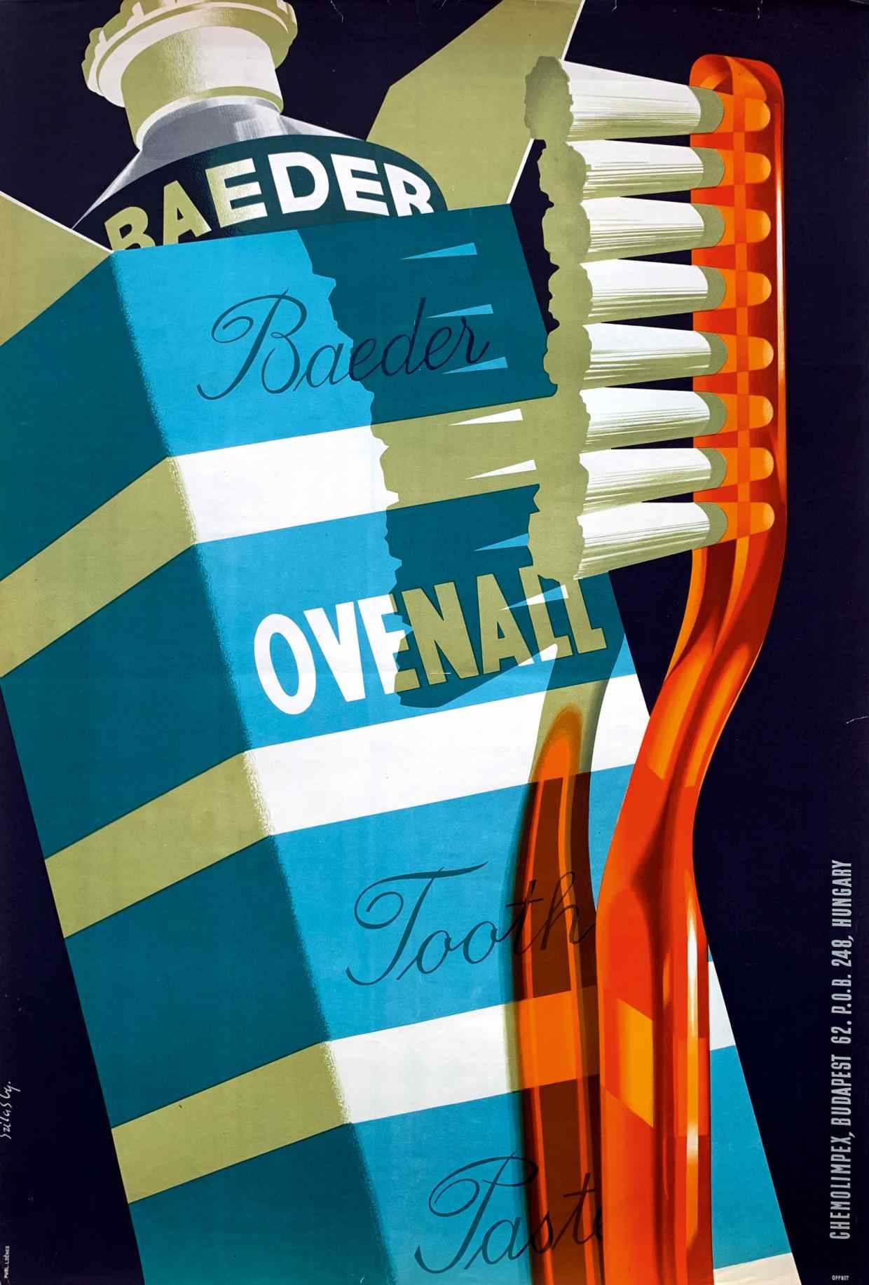 1958 Gyozo Szilas Ovenall Baeder toothpaste poster, $8,000, from Budapest Poster Gallery