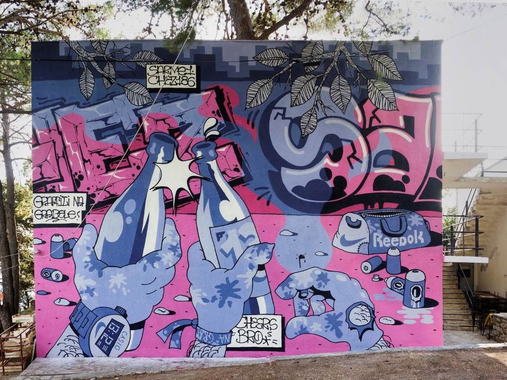 Street art umjetnici Lonac, Chez 186 i Sarme u akciji ukrašavanja Splita