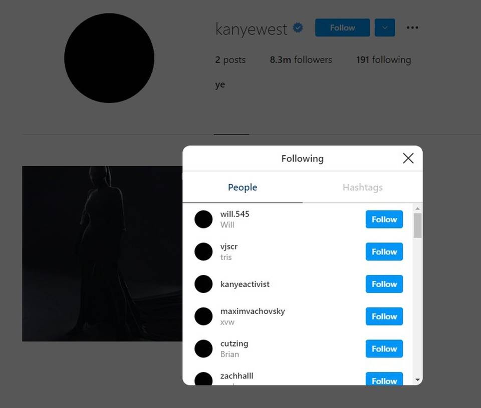 Instagram pratitelji Kanyea Westa