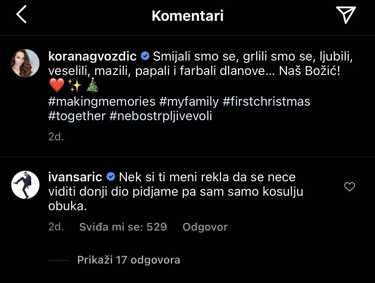 Ivan Šarić i Korana Gvozdić u komentarima na Instagramu