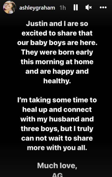 Ashley Graham je na Instagramu otkrila da je rodila dva zdrava dječaka