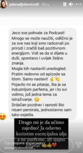 Jelena Đoković ne koristi industrijske parfeme