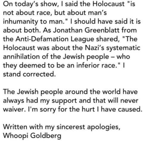 Whoopi Goldberg ispričala se zbog komentara o holokaustu