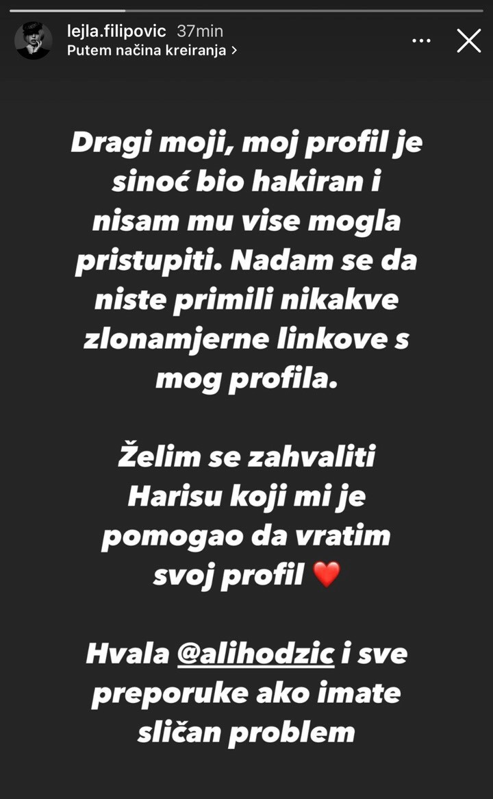 Lejli Filipović otuđili Instagram